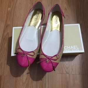 Pink patent /straw ballet flats